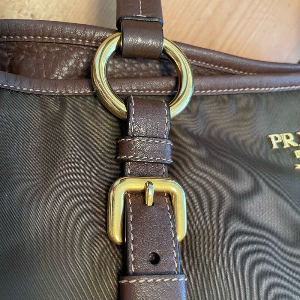 Prada‎ Tessuto Nylon Calf Leather Trim Convertible Tote Chocolate Brown - Picture 13 of 13